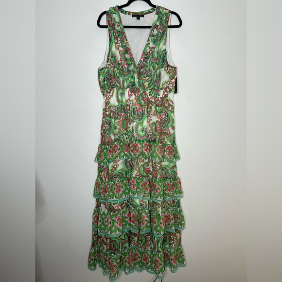NWT Boston Proper Palma De Scrolls Ruffle Tiered Floral Green Maxi Dress XL - Picture 2 of 14